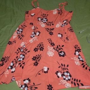 Peach/Orange flowered spaghetti strap knee length